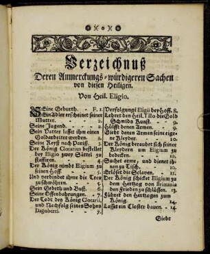 Verzeichnuß Deren Anmerckungs-würdigeren Sachen von diesen Heiligen.