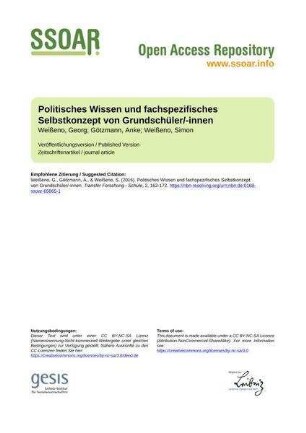 Politisches Wissen und fachspezifisches Selbstkonzept von Grundschüler/-innen