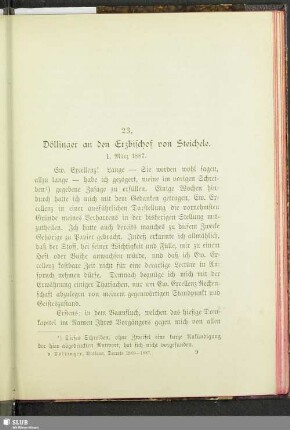23. Döllinger an den Erzbischof von Steichele : 1. März 1887