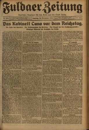 Erste Ausgabe vom Sonntag, den 26. November 1922.