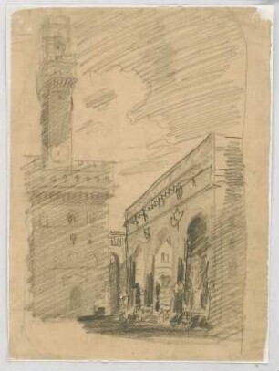 Bauernfeind, Gustav; Italien; Österreich; Schweiz; Studien- und Reiseskizzen - Palazzo Vechio u. Loggia de' Lanzi in Florenz (Perspektive)