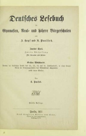 Abschn. 1: Proben der klassischen Poesie des 12., 13., 14. und 15. Jahrhunderts, in einen kurzen Abriß der Literaturgeschichte des Mittelalters eingerahmt, nebst einem Glossar
