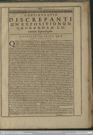 Consideratio Discrepantium Expositionum Quorundam Locorum Apocalypsis