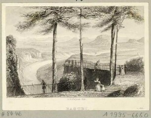 Das Elbtal von der Basteiaussicht in der Sächsischen Schweiz aus nach Südosten, mit Lilienstein und Königstein