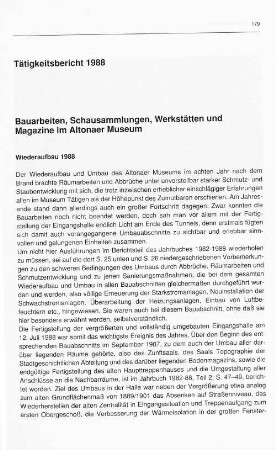 Bauarbeiten, Schausammlungen, Werkstätten und Magazine im Altonaer Museum