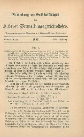 Neunter Band. 1888. Erste Lieferung. - Nr. 1. - Nr. 5.