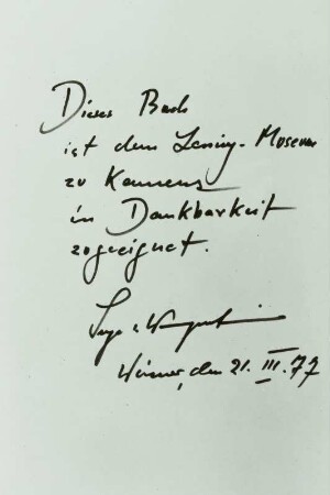 Eigenhändige Widmung von Inge Wangenheim