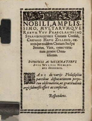 Disputatio philosophica de variis philosophiae partibus
