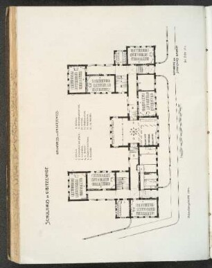 Schulhaus in Gibitzenhof; Grundriß vom Erdgeschoß.