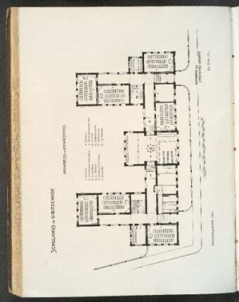 Schulhaus in Gibitzenhof; Grundriß vom Erdgeschoß.