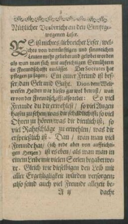 Nützlicher Vorbericht an den Gunstgewogenen Leser.
