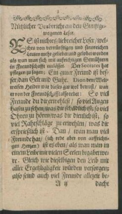 Nützlicher Vorbericht an den Gunstgewogenen Leser.