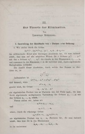 III. Zur Theorie der Elimination.