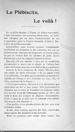 Le plébiscite, le voilà!