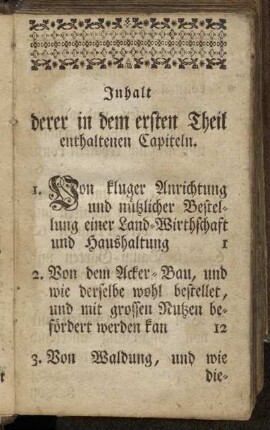 Inhalt derer in dem ersten Theil enthaltenen Capiteln.