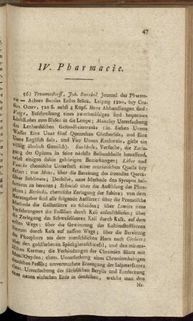 IV. Pharmacie.