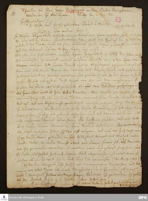 Brief von Samuel Urlsperger an Philipp Heinrich Weissensee.