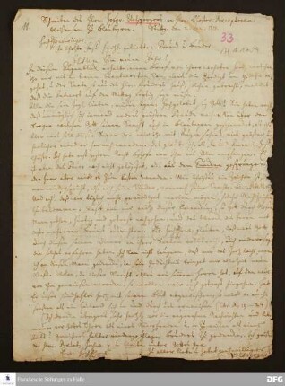 Brief von Samuel Urlsperger an Philipp Heinrich Weissensee.