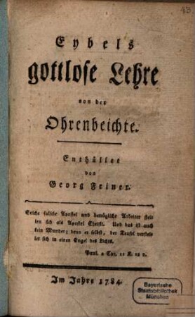 Eybels gottlose Lehre von der Ohrenbeichte