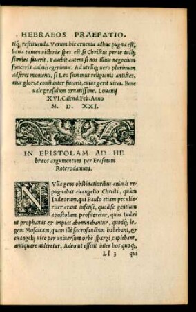 In Epistolam Ad Hebraeos argumentum per Erasmum Roterodamum.
