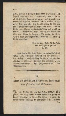 VI. Ueber die Besuche der Kranken und Sterbenden von Freunden und Bekannten.