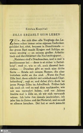 Erstes Kapitel. Zille Erzählt Sein Leben