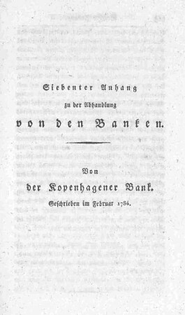 Siebenter Anhang zu der Abhandlung von den Banken.