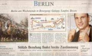 Fragment der Tageszeitung "Die Welt" zur Berufung von Christoph Stölzl zum Kultursenator von Berlin