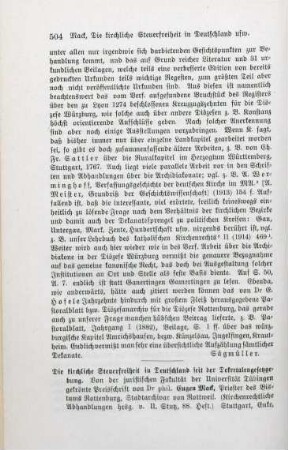 504-507 [Rezension] Mack, Eugen, Die kirchliche Steuerfreiheit in Deutschland seit der Dekretalengesetzgebung