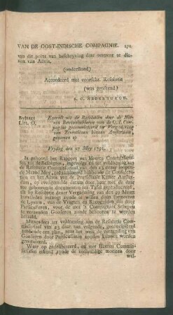 Bylaage Litt. O. Extract uit de resolutien door de heeren bewindhebberen van de O. I. Compagnie ... vrydag den 27 mey 1791