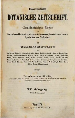 Österreichische botanische Zeitschrift. 20. 1870