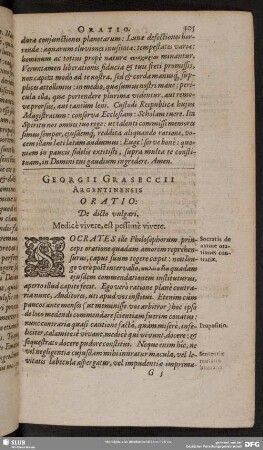 Georgii Graseccii Argentinenis Oratio: De dicto vulgari, Medicè vivere, est pessimè vivere