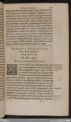 Georgii Graseccii Argentinenis Oratio: De dicto vulgari, Medicè vivere, est pessimè vivere