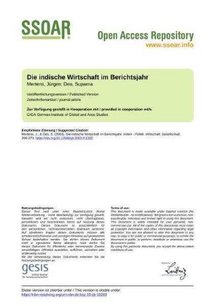 Die indische Wirtschaft im Berichtsjahr