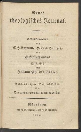 Jahrgang 1799. Drittes Stück. oder Dreyzehnter Band. Drittes Stück