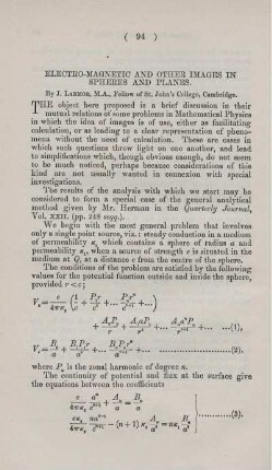 Electro-magnetic and other images in spheres and planes.