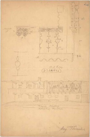 Thiersch, August ; Bauaufnahmen (deutsche Bauernhäuser u.a.) - Wohnhaus Wagner in Ascholding (Details)