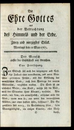 Zwey und vierzigstes Stück. Montags den 11 May 1767