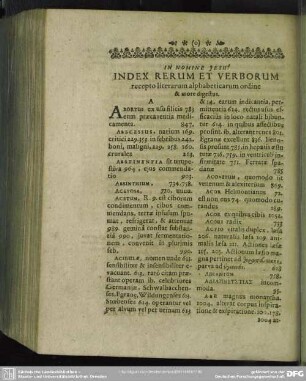 Index Rerum Et Verborum recepto literarum alphabeticarum ordine & more digestus