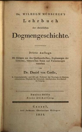 Dr. Wilhelm Münscher's Lehrbuch der christlichen Dogmengeschichte, 2,1