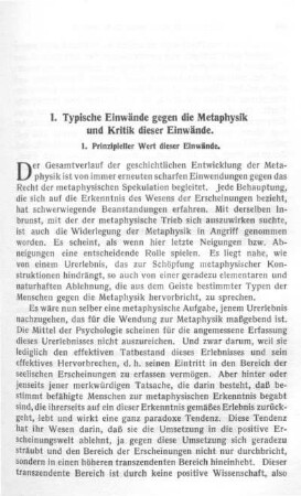 I. Typische Einwände gegen die Metaphysik und Kritik dieser Einwände