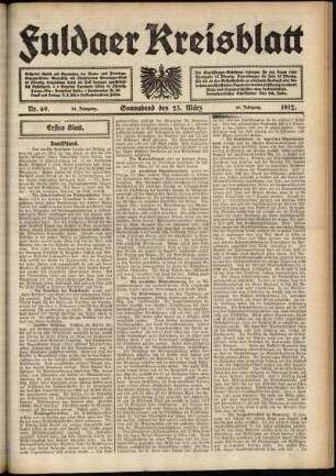 Erste Ausgabe vom Samstag, den 23. März 1912.
