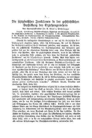 Die schöpferischen Funktionen in der geschichtlichen Darstellung des Erziehungswesens
