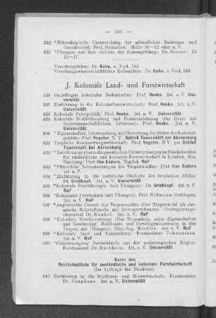 J. Koloniale Land- und Forstwirtschaft