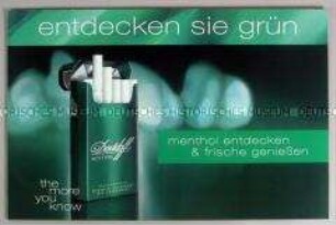 Werbeschild (beidseitig) mit Werbeaufdruck für "Davidoff MENTHOL"-Zigaretten, "the more you know"