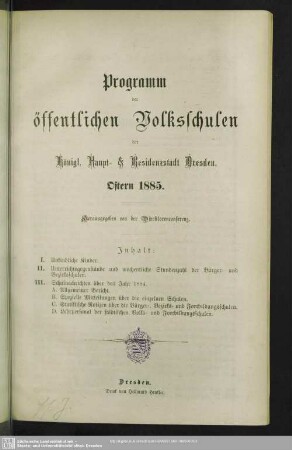 1885: Programm der öffentlichen Volksschulen der Königl. Haupt- & Residenzstadt Dresden