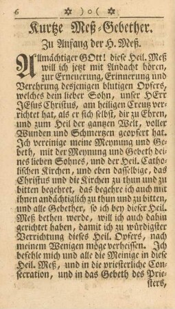 Kurtze Meß-Gebether