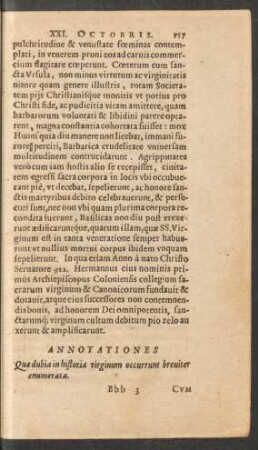 Annotationes Quae dubia in historia virginum occurrunt breviter enumerata.