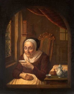 Alte Frau beim Kaffee