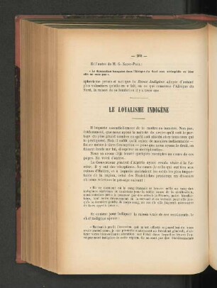 Le Loyalisme Indigène.